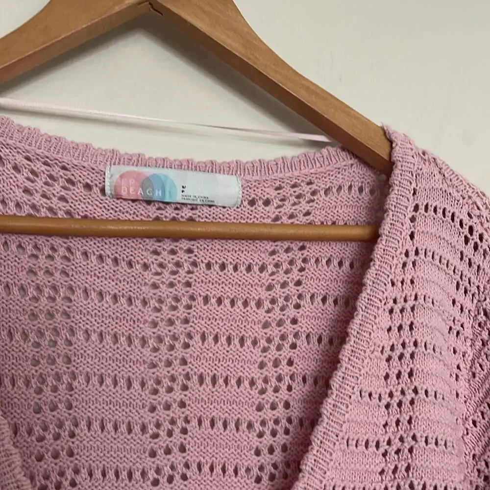Free People Beach Landry Fauxchet Duster Cardigan Pink Size S - Picture 5 of 5